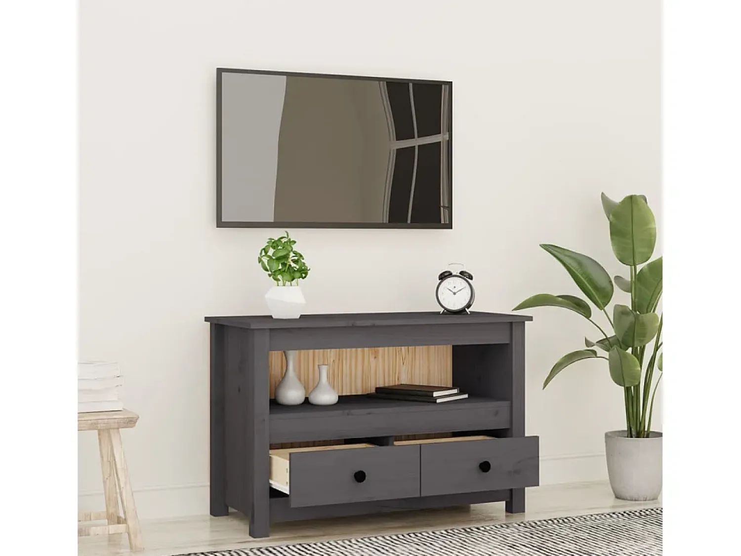 Móvel De Tv* Móvel de TV 79x35x52 cm madeira de pinho maciça PT509973 Cinzento