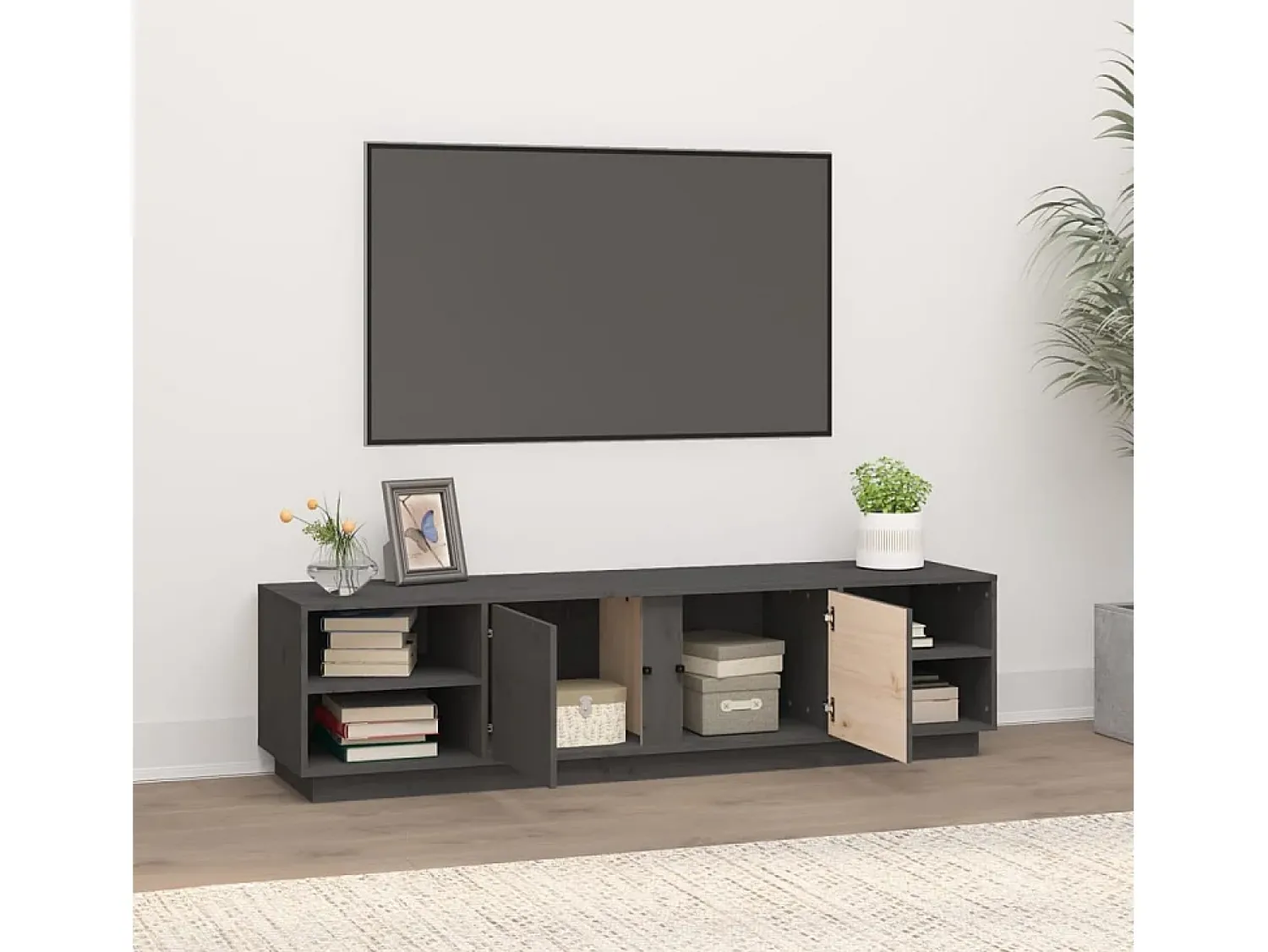 Móvel De Tv* Móvel de TV 156x40x40 cm madeira de pinho maciça PT925321 Cinzento