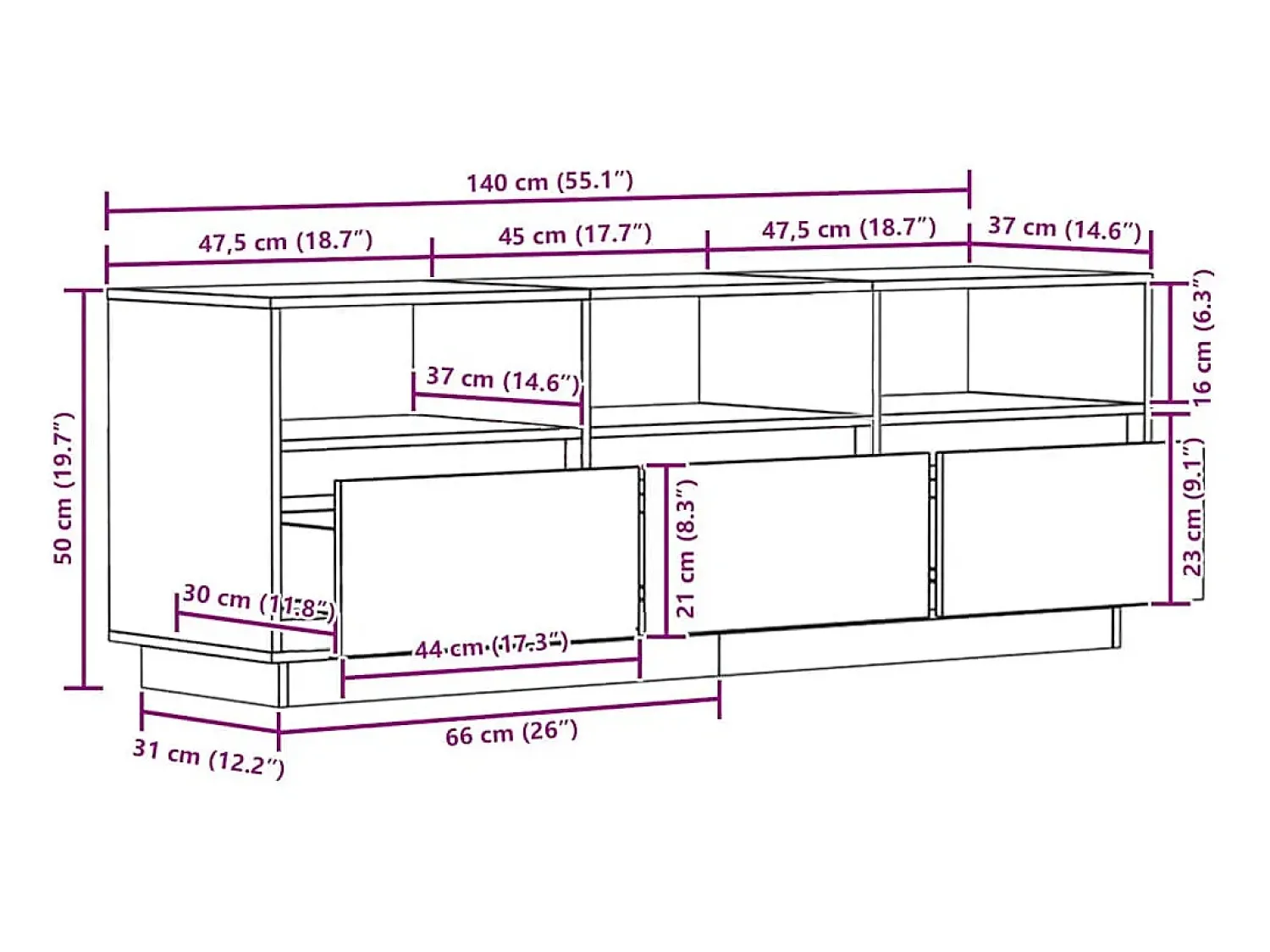 Online vidaxl Móvel de TV 140x37x50 cm madeira de pinho maciça Branco