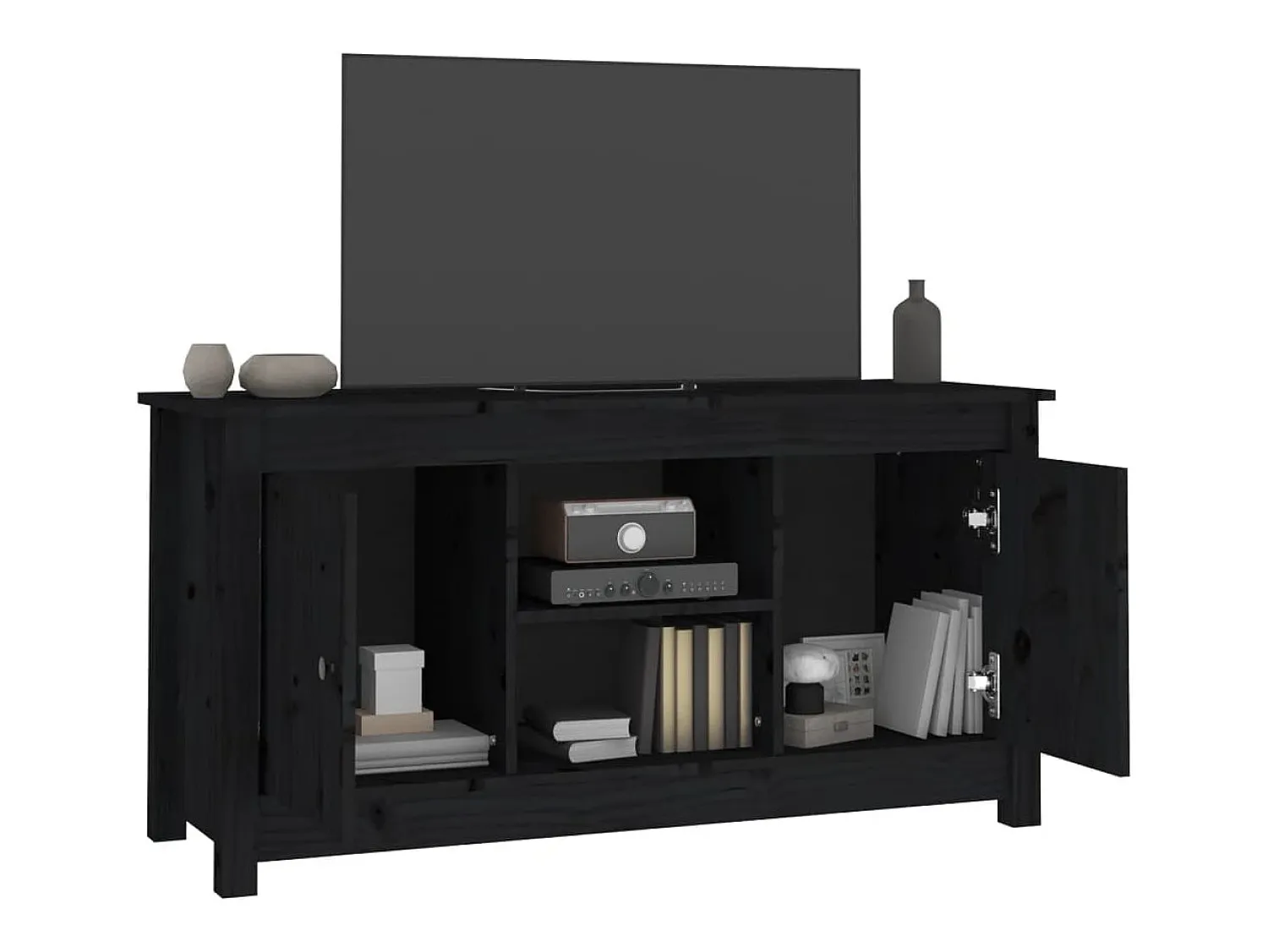 Hot vidaxl Móvel de TV 103x36,5x52 cm madeira de pinho maciça Preto