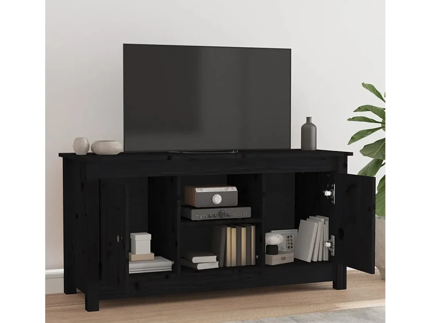 Hot vidaxl Móvel de TV 103x36,5x52 cm madeira de pinho maciça Preto
