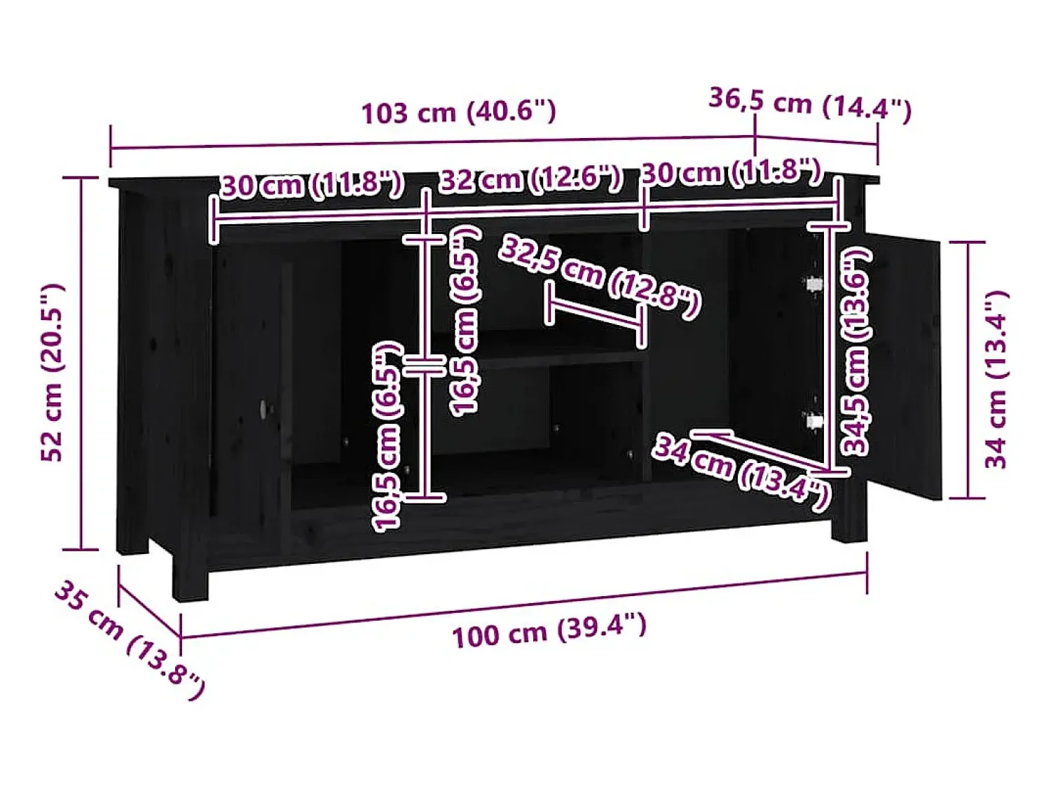 Hot vidaxl Móvel de TV 103x36,5x52 cm madeira de pinho maciça Preto