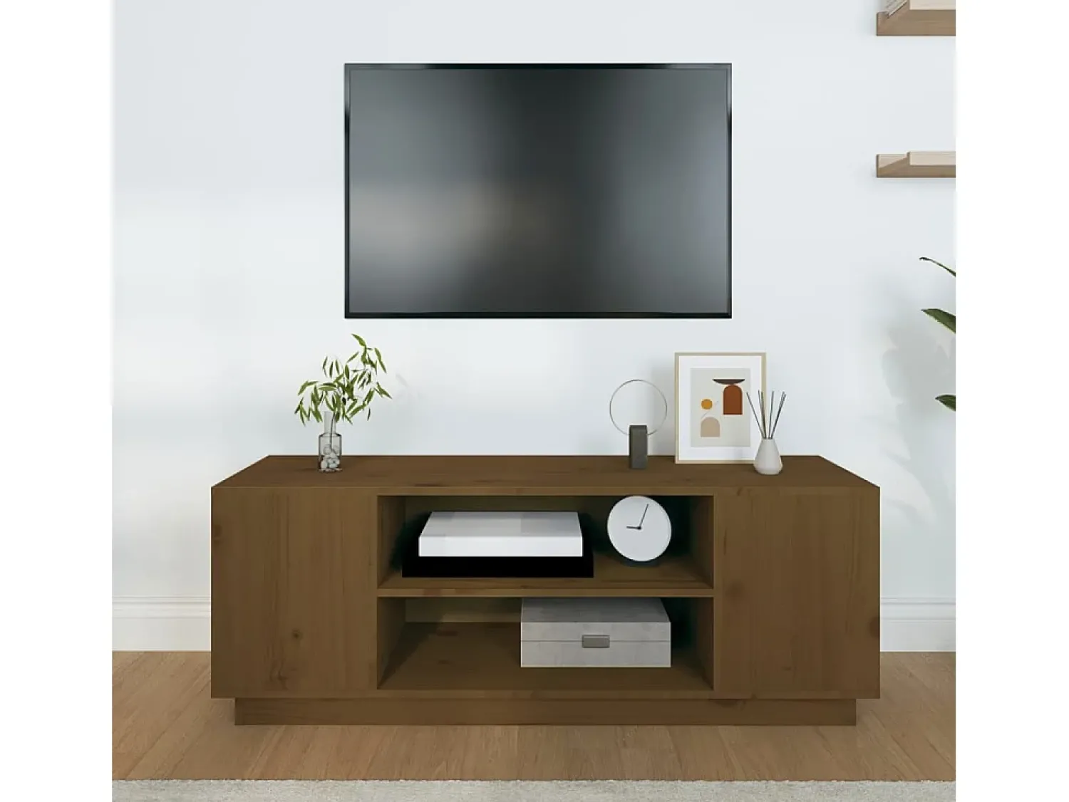 Móvel de TV 110x35x40,5 cm madeira de pinho maciça mel PT960724^ Móvel De Tv