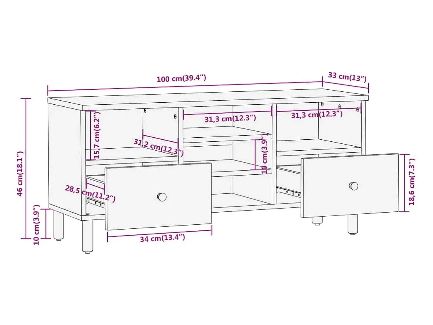 Sale vidaxl Móvel de TV 100x33x46 cm madeira de acácia maciça Castanho