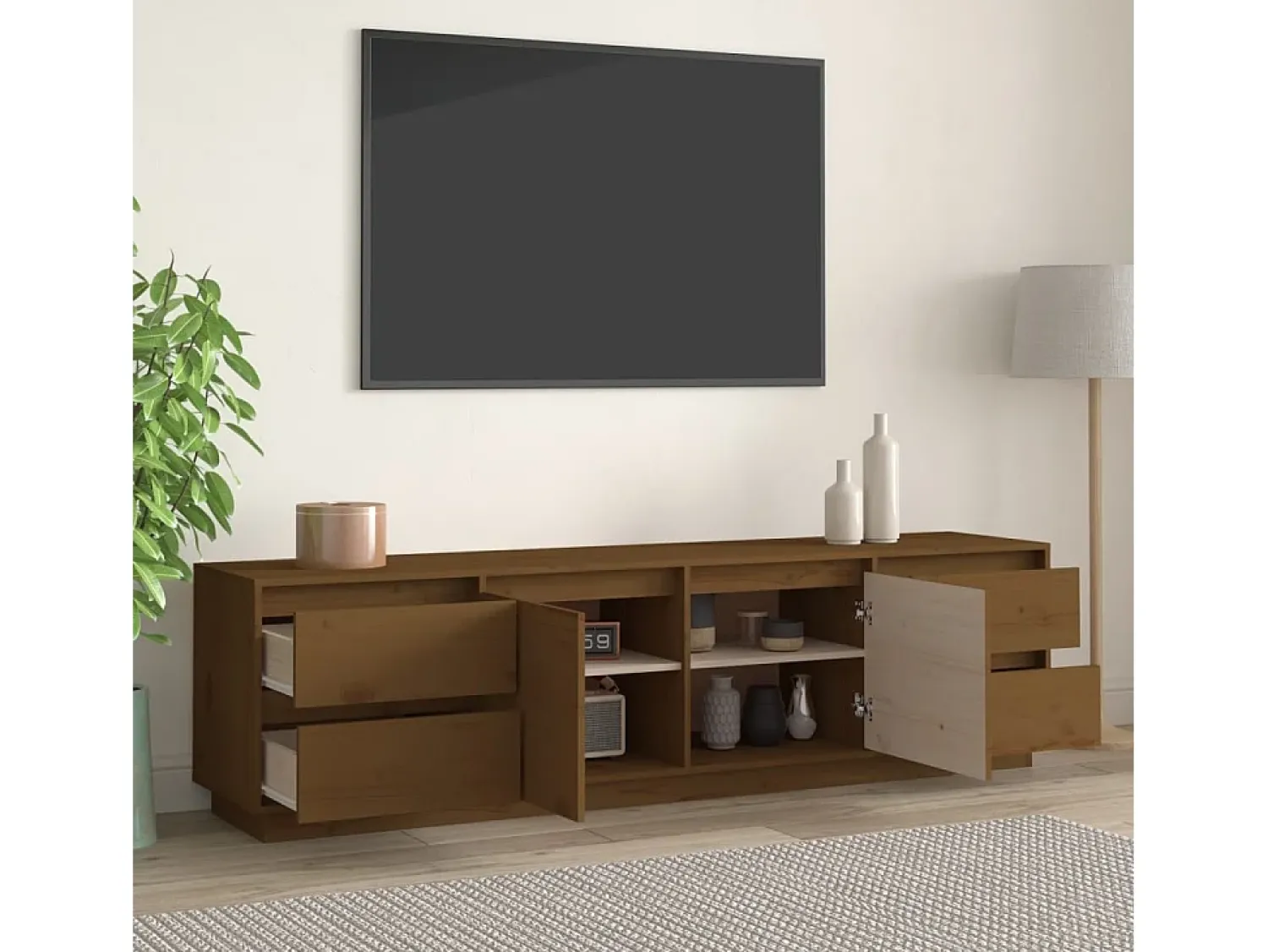Best Móvel de TV 176x37x47,5 cm madeira de pinho maciça mel PT559242 Castanho