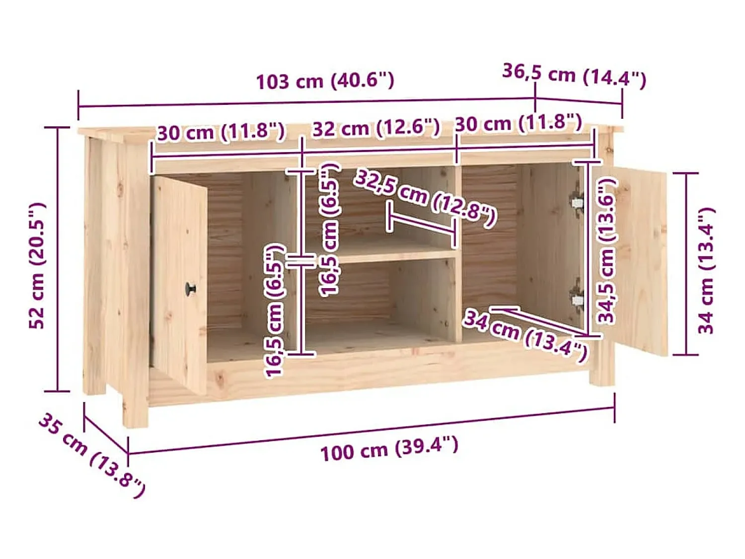 Móvel De Tv*vidaxl Móvel de TV 103x36,5x52 cm madeira de pinho maciça Castanho