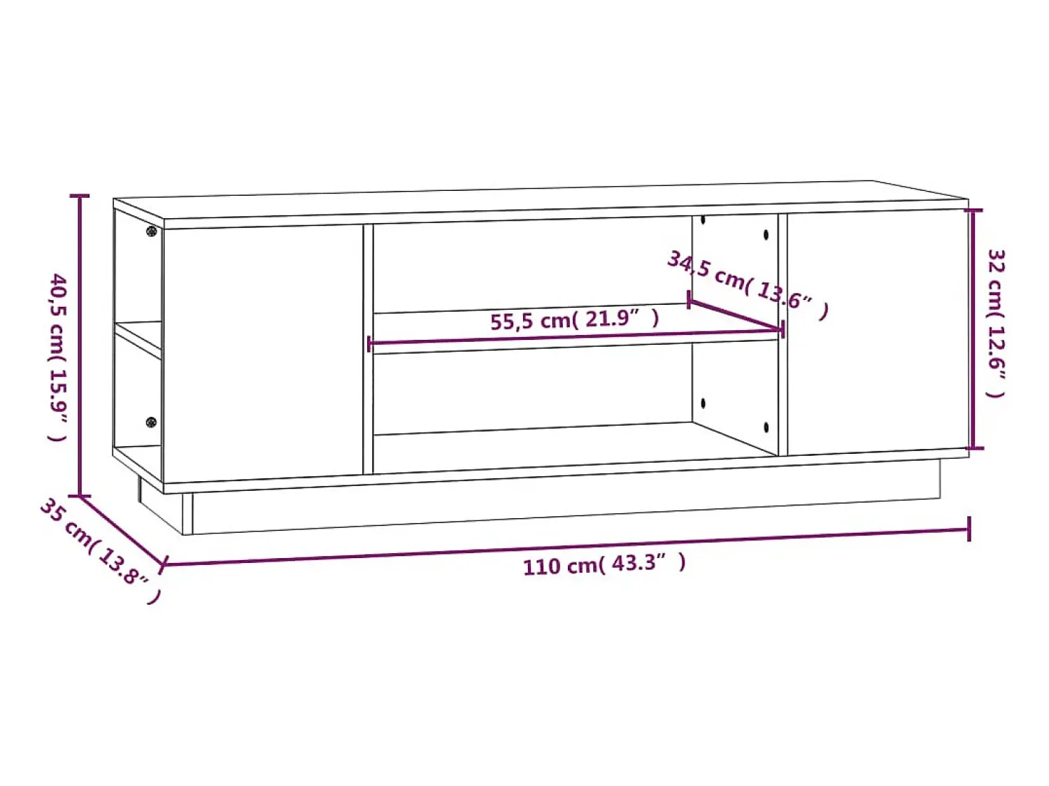 Móvel De Tv|vidaxl Móvel de TV 110x35x40,5 cm madeira de pinho maciça Branco