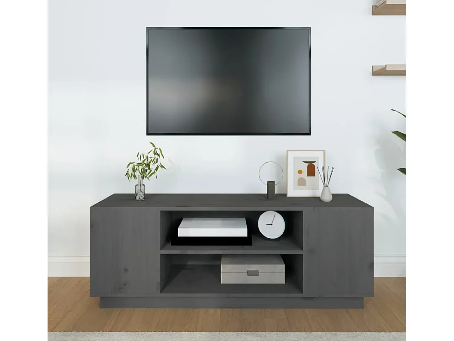 Móvel De Tv| Móvel de TV 110x35x40,5 cm madeira de pinho maciça PT853386 Cinzento