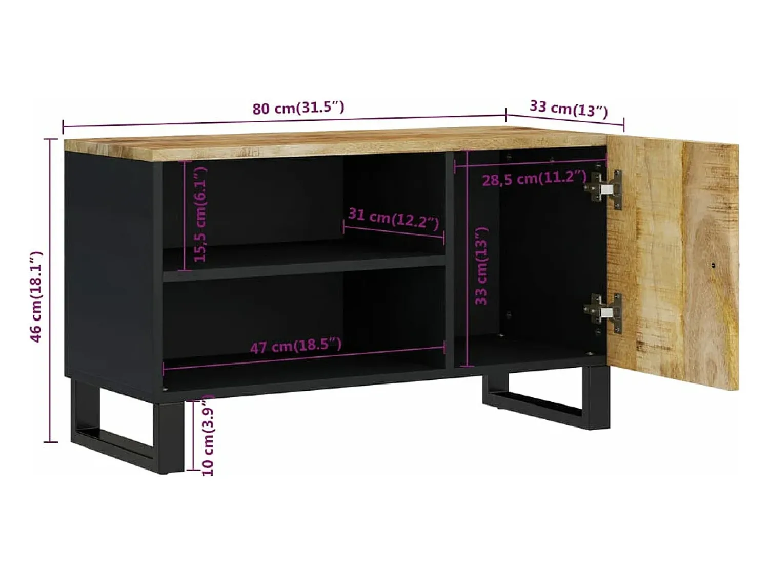 Móvel De Tv*vidaxl Móvel de TV 80x33x46 cm mangueira maciça/derivados madeira Castanho