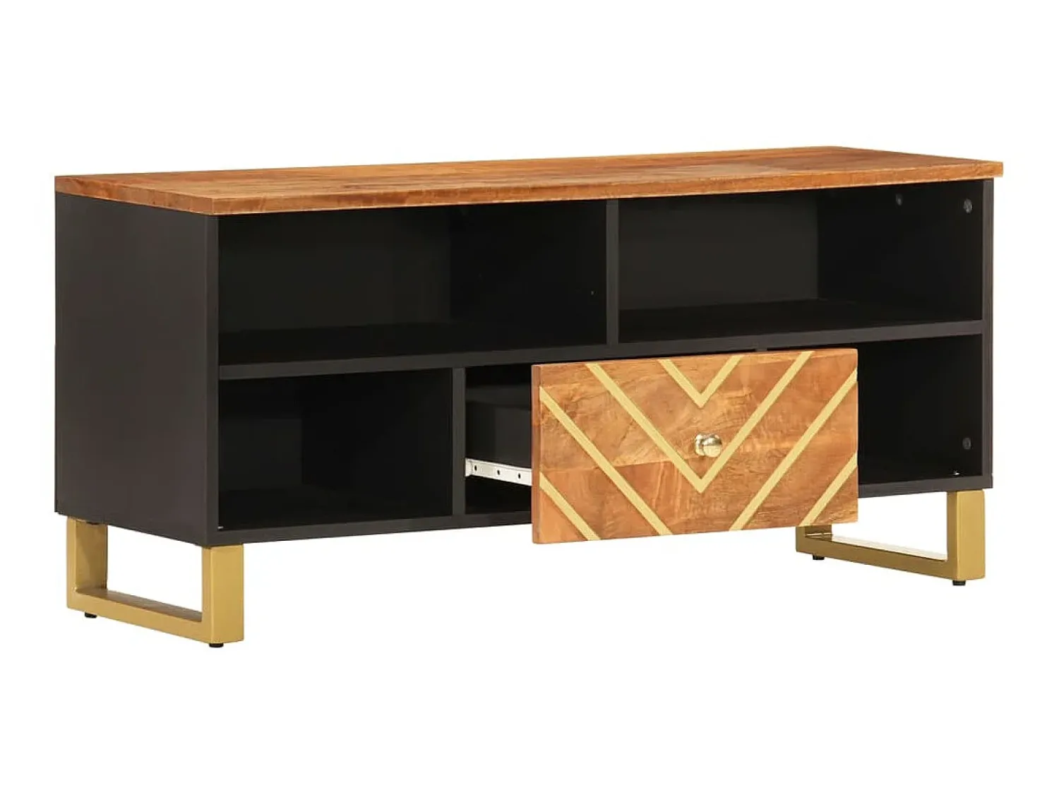 Móvel De Tv| Móvel de TV 100x33,5x46 cm mangueira maciça e preto PT489627 Castanho