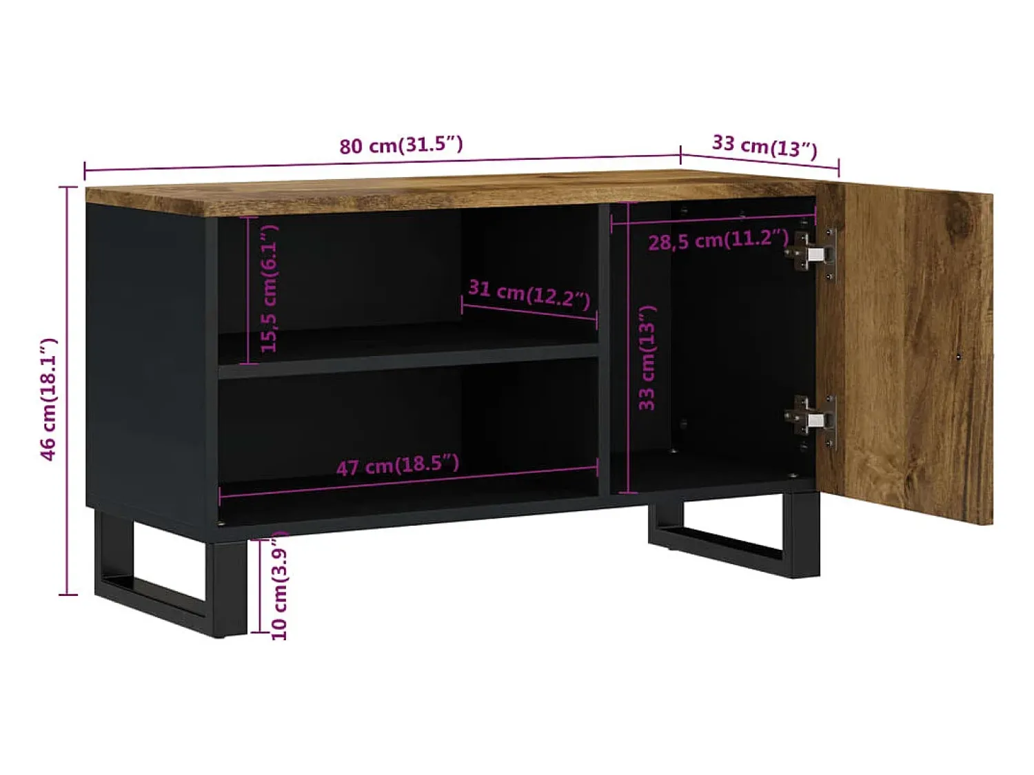 Hot vidaxl Móvel de TV 80x33x46 cm mangueira maciça/derivados madeira Castanho