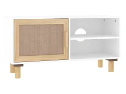 Online Móvel de TV 80x30x40 cm pinho maciço/vime natural PT621948 Branco
