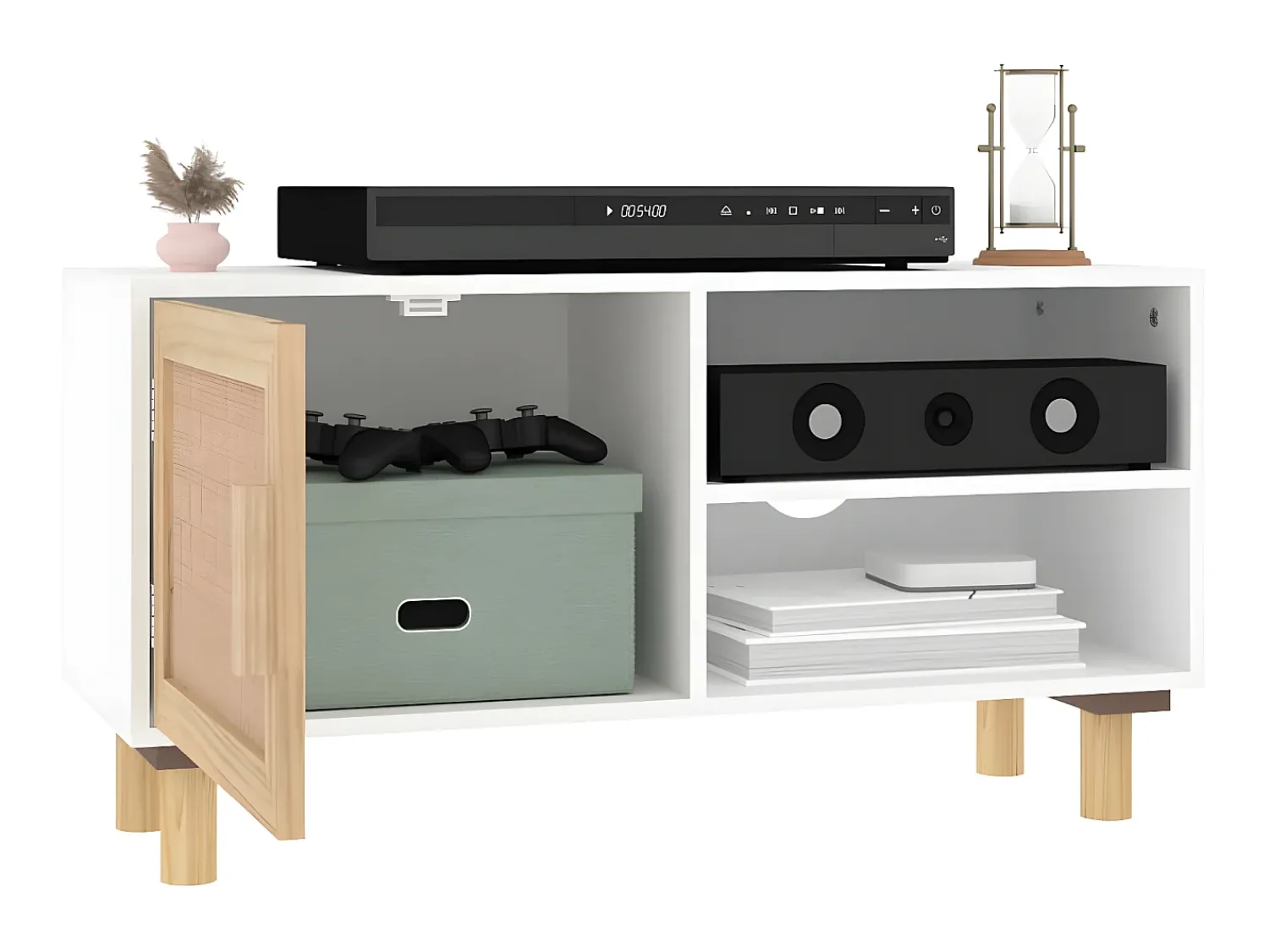 Online Móvel de TV 80x30x40 cm pinho maciço/vime natural PT621948 Branco