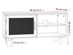 vidaxl Móvel de TV 80x30x40 cm pinho maciço/vime natural Preto