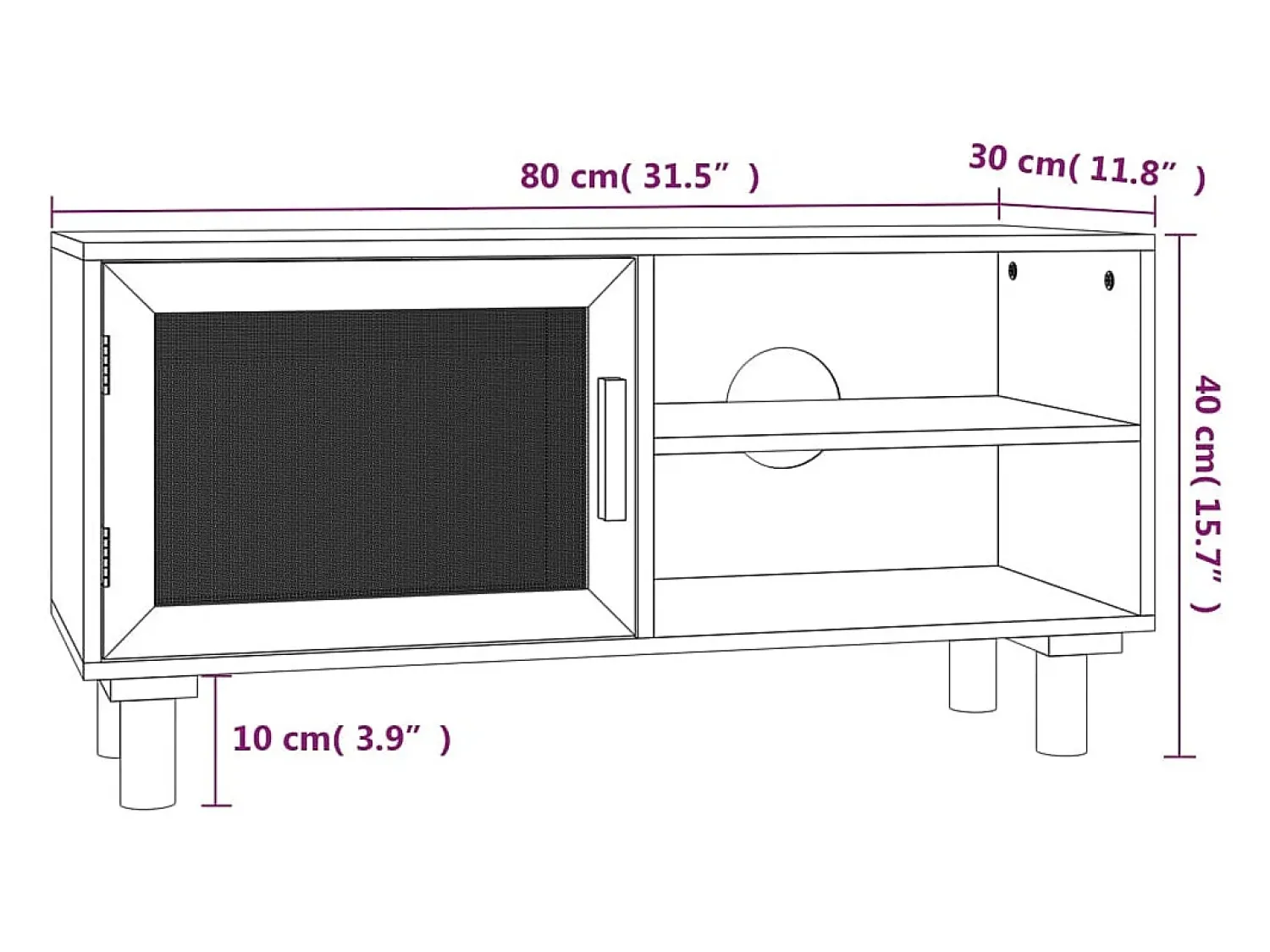 vidaxl Móvel de TV 80x30x40 cm pinho maciço/vime natural Preto