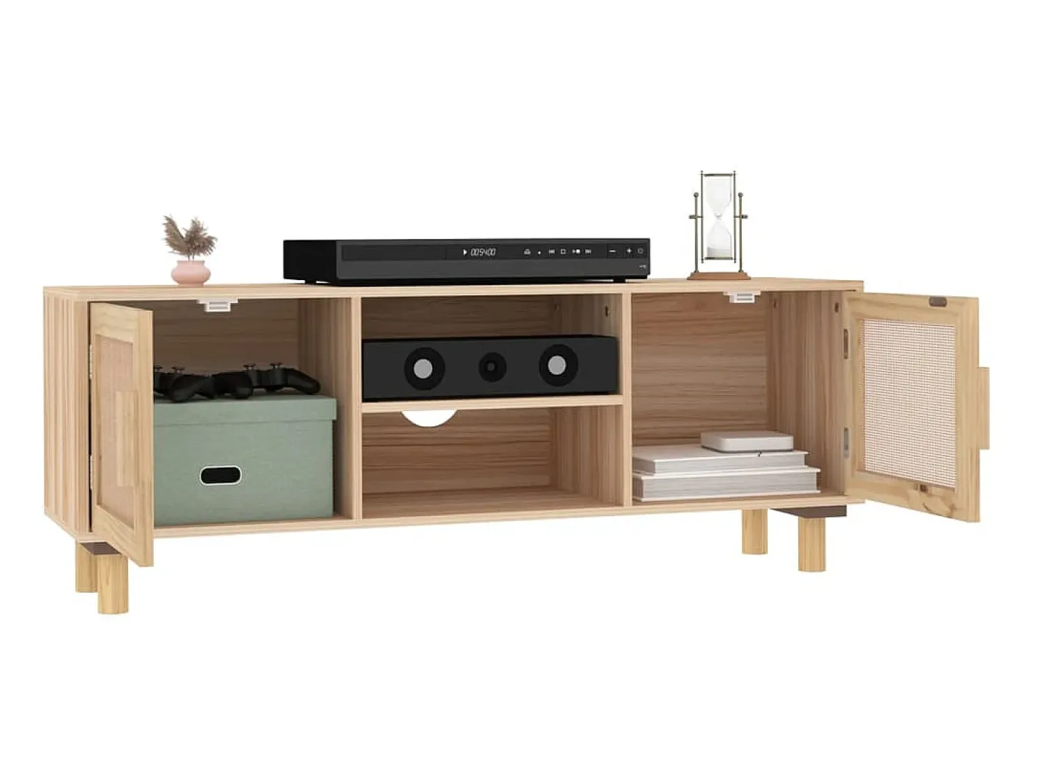 Móvel De Tv| Móvel de TV 105x30x40 cm pinho maciço/vime natural PT170680 Castanho