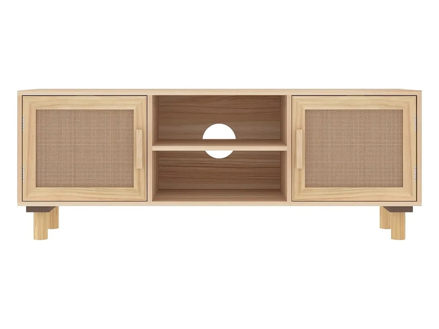 Online vidaxl Móvel de TV 105x30x40 cm pinho maciço/vime natural castanho Natural claro