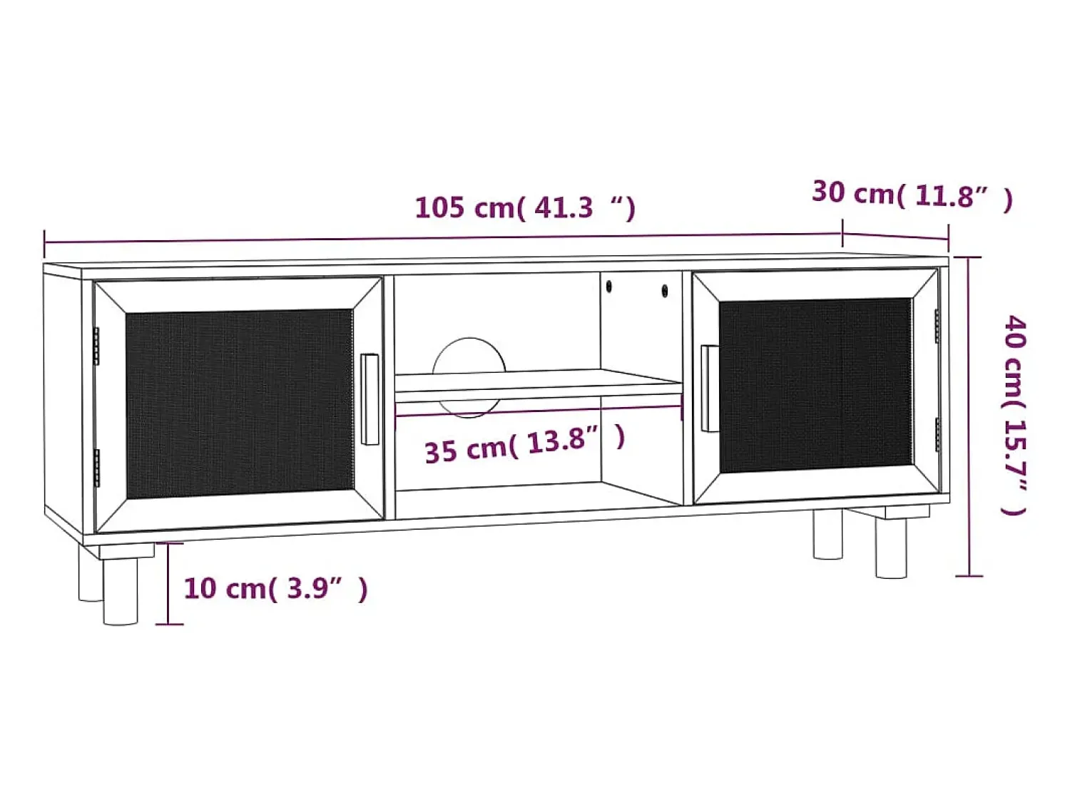 Online vidaxl Móvel de TV 105x30x40 cm pinho maciço/vime natural castanho Natural claro