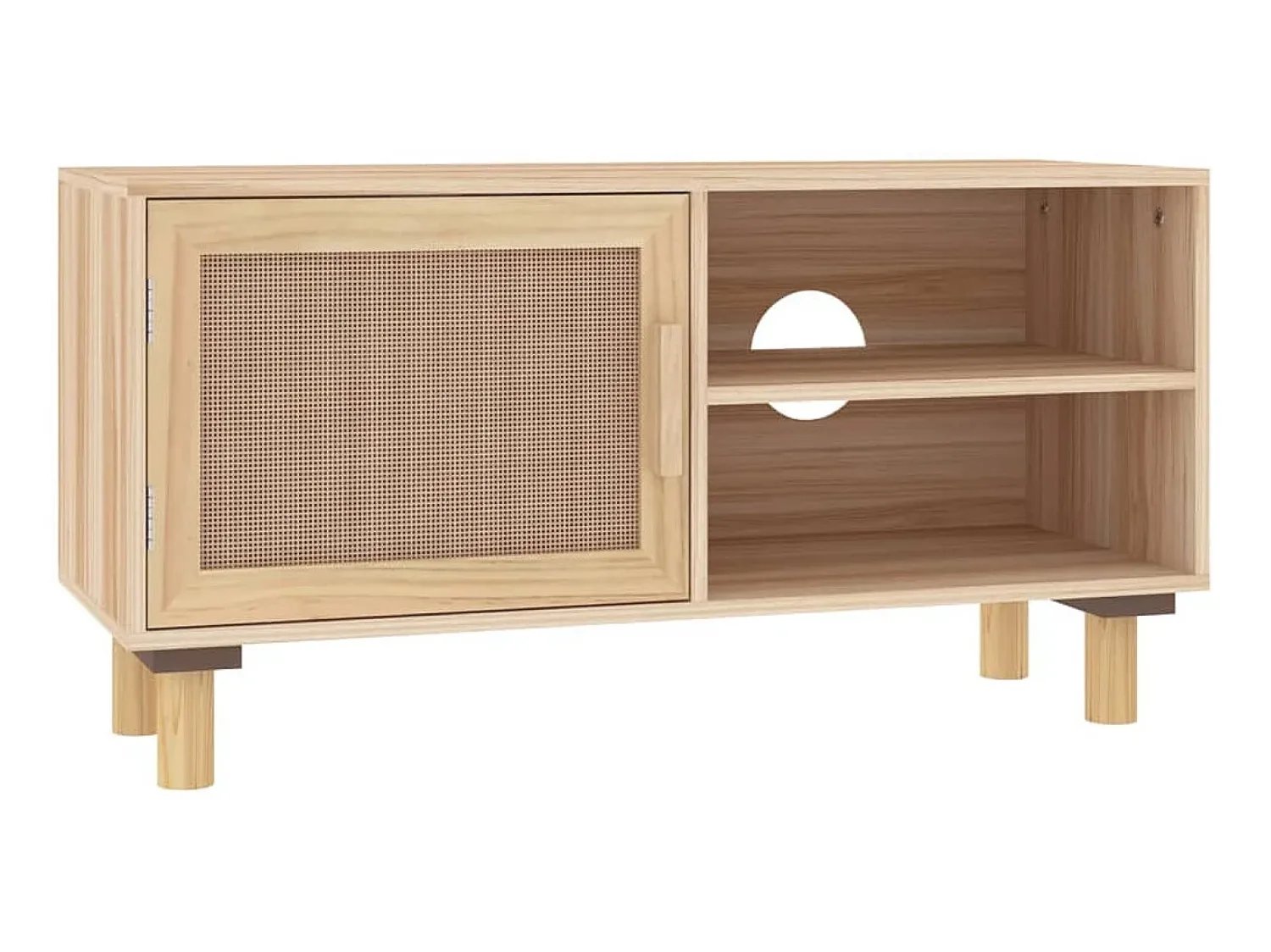 Móvel de TV 80x30x40 cm pinho maciço/vime natural PT391974^ Móvel De Tv