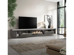 Outlet Skraut Home Móvel de TV, 368x35x45, Lareira eléctrica XXL, Suspensos, Cimento Cinzento