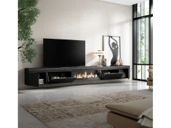 Móvel De Tv*Skraut Home Móvel de TV, 368x35x45, Lareira eléctrica XXL, Suspensos, Preto