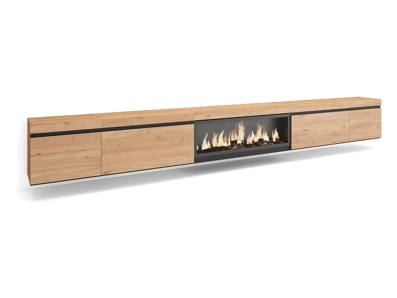 Skraut Home Móvel de TV, 368x35x45, Lareira eléctrica XXL, Suspensos, Carvalho^ Móvel De Tv