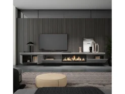 Móvel De Tv|Skraut Home Móvel de TV, 368x35x45, Lareira eléctrica XXL, Suspensos, Cimento Cinzento