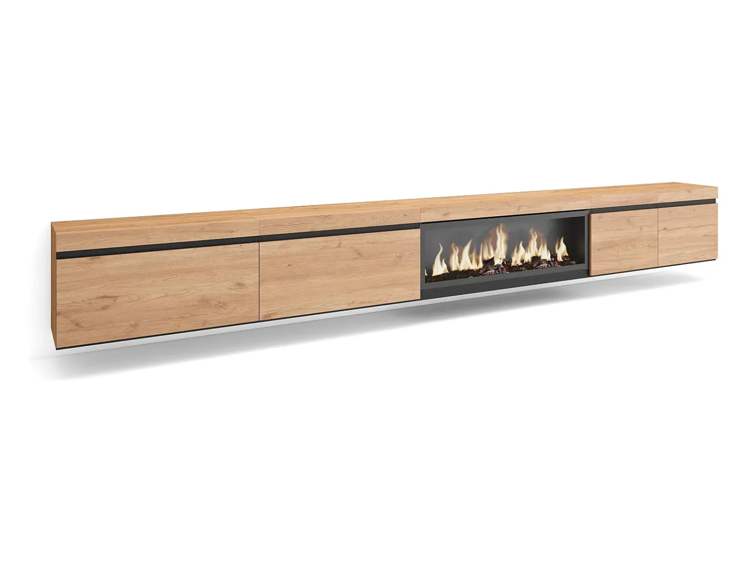 Best Skraut Home Móvel de TV, 368x35x45, Lareira eléctrica XXL, Suspensos, Carvalho Bege
