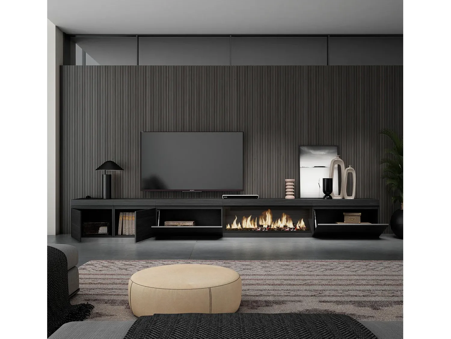 Móvel De Tv*Skraut Home Móvel de TV, 368x35x45, Lareira eléctrica XXL, Preto