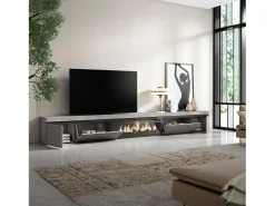 Skraut Home Móvel de TV, 368x35x45, Lareira eléctrica XXL, Cimento^ Móvel De Tv