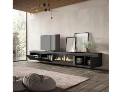 Móvel De Tv*Skraut Home Móvel de TV, 368x35x45, Lareira eléctrica XXL, Suspensos, Preto