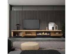 Móvel De Tv|Skraut Home Móvel de TV, 368x35x45, Lareira eléctrica XXL, Suspensos, Carvalho Bege