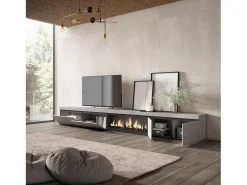 Móvel De Tv|Skraut Home Móvel de TV, 368x35x45, Lareira eléctrica XXL, Cimento Cinzento