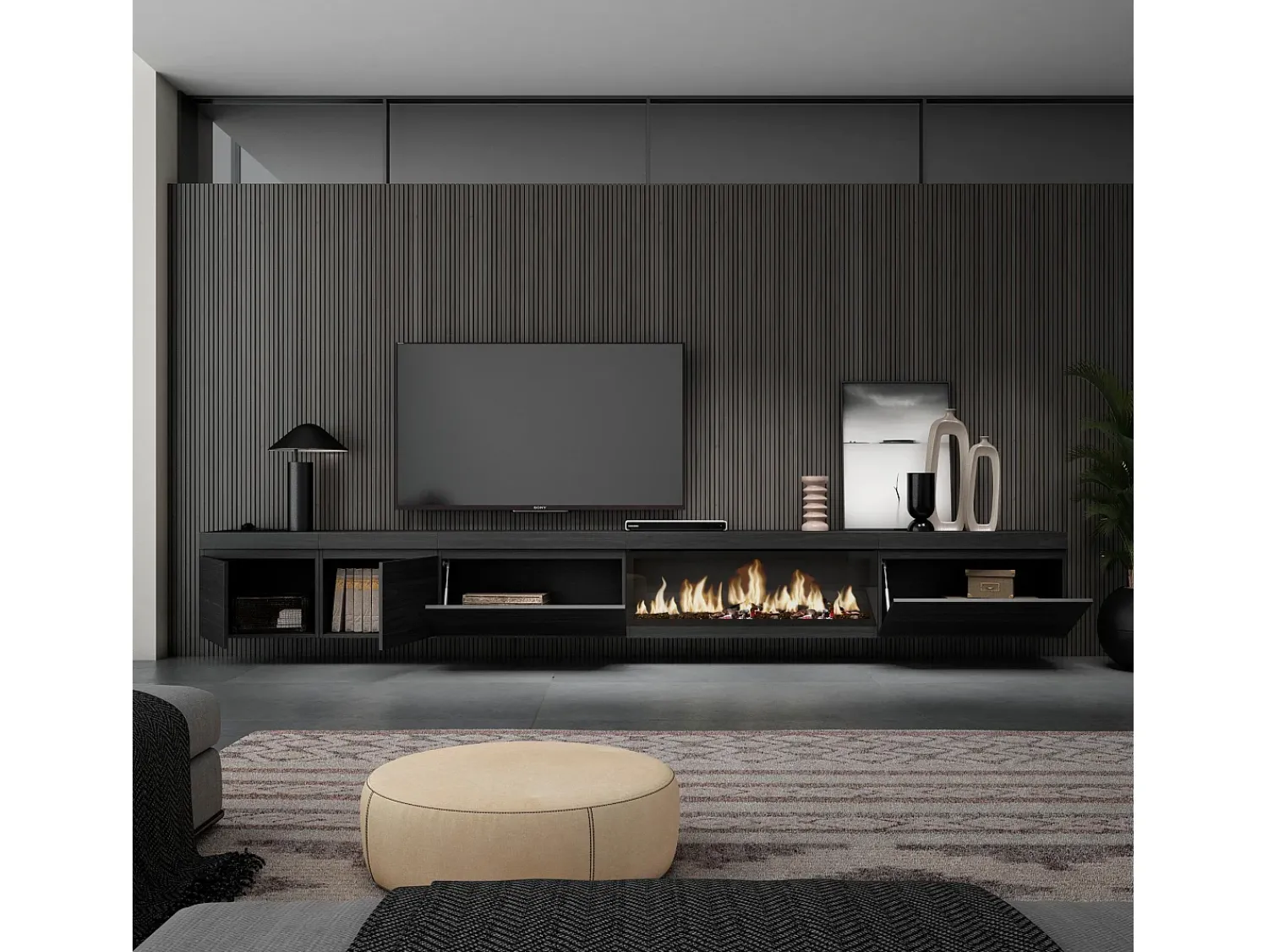 Skraut Home Móvel de TV, 368x35x45, Lareira eléctrica XXL, Suspensos,^ Móvel De Tv