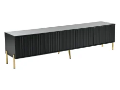 Móvel De Tv| Móvel de TV 190x38x48cm - Móvel com 4 Portas, Pés de Mesa Dourados, Design de Porta Ranhurada, Preto