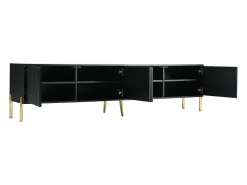 Móvel De Tv| Móvel de TV 190x38x48cm - Móvel com 4 Portas, Pés de Mesa Dourados, Design de Porta Ranhurada, Preto