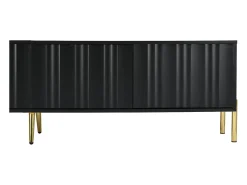 Móvel De Tv| Móvel de TV 190x38x48cm - Móvel com 4 Portas, Pés de Mesa Dourados, Design de Porta Ranhurada, Preto