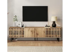 Clearance Hauss Spole Móvel de TV 180x40x55cm com 4 portas, incluindo 2 portas vazadas, corpo em folheado de madeira Natural claro