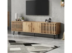 Clearance Hauss Spole Móvel de TV 180x40x55cm com 4 portas, incluindo 2 portas vazadas, corpo em folheado de madeira Natural claro