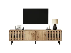 Clearance Hauss Spole Móvel de TV 180x40x55cm com 4 portas, incluindo 2 portas vazadas, corpo em folheado de madeira Natural claro