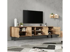 Clearance Hauss Spole Móvel de TV 180x40x55cm com 4 portas, incluindo 2 portas vazadas, corpo em folheado de madeira Natural claro