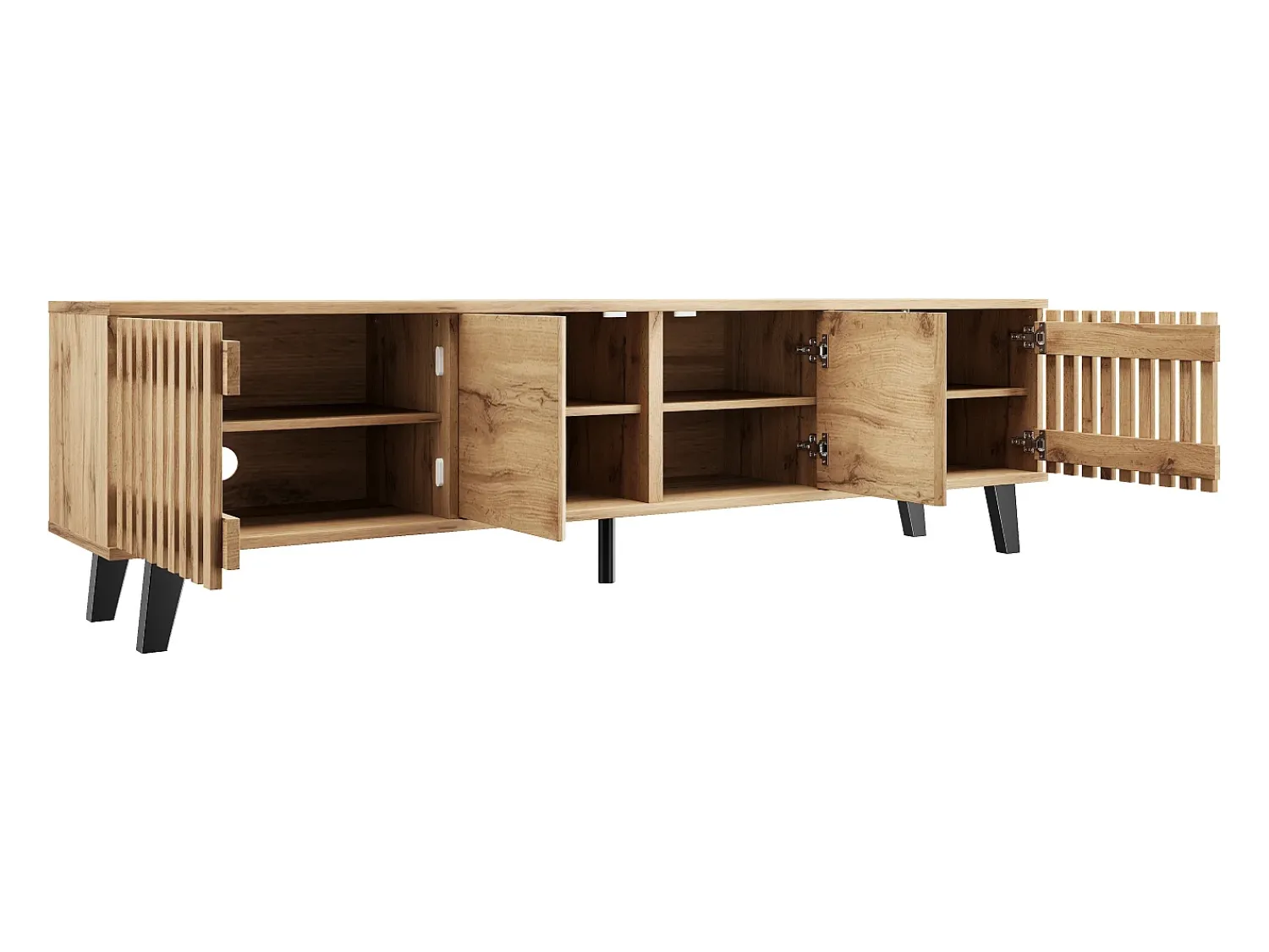 Clearance Hauss Spole Móvel de TV 180x40x55cm com 4 portas, incluindo 2 portas vazadas, corpo em folheado de madeira Natural claro