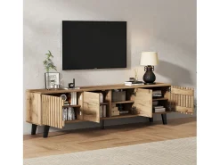 Clearance Hauss Spole Móvel de TV 180x40x55cm com 4 portas, incluindo 2 portas vazadas, corpo em folheado de madeira Natural claro