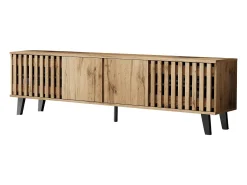 Clearance Hauss Spole Móvel de TV 180x40x55cm com 4 portas, incluindo 2 portas vazadas, corpo em folheado de madeira Natural claro