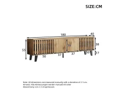 Clearance Hauss Spole Móvel de TV 180x40x55cm com 4 portas, incluindo 2 portas vazadas, corpo em folheado de madeira Natural claro