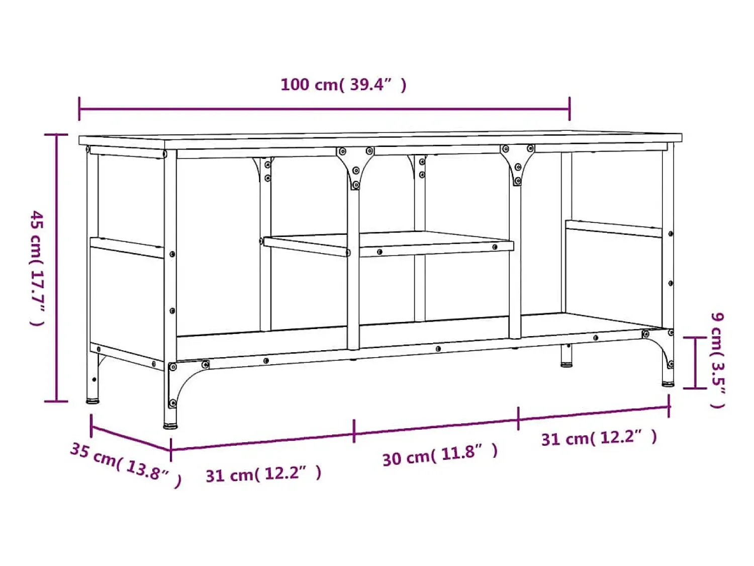 vidaxl Móvel de TV 100x35x45cm derivados madeira/ferro carvalho fumado^ Móvel De Tv