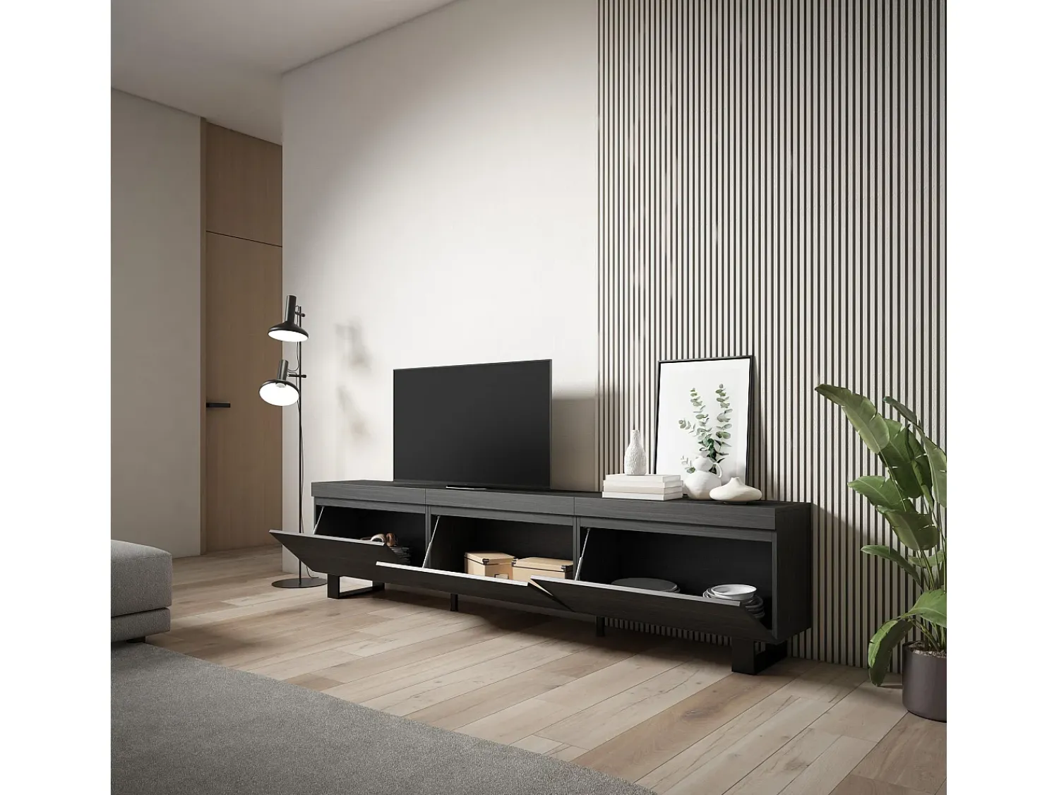 Móvel De Tv*Skraut Home Móvel de TV, 240x35x57cm, Design industrial, Preto