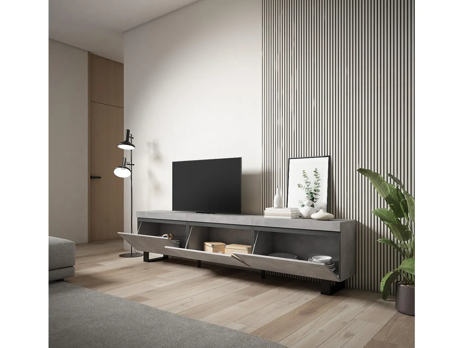 Móvel De Tv|Skraut Home Móvel de TV, 240x35x57cm, Design industrial, Cimento Cinzento