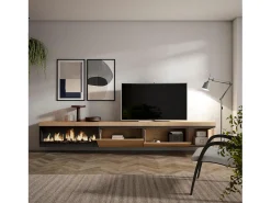 Sale Skraut Home Móvel de TV, 317x35x45cm, Lareira eléctrica XXL, Suspensos, Carvalho Bege