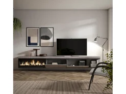 Móvel De Tv*Skraut Home Móvel de TV, 317x35x45cm, Lareira eléctrica XXL, Suspensos, Cimento Cinzento